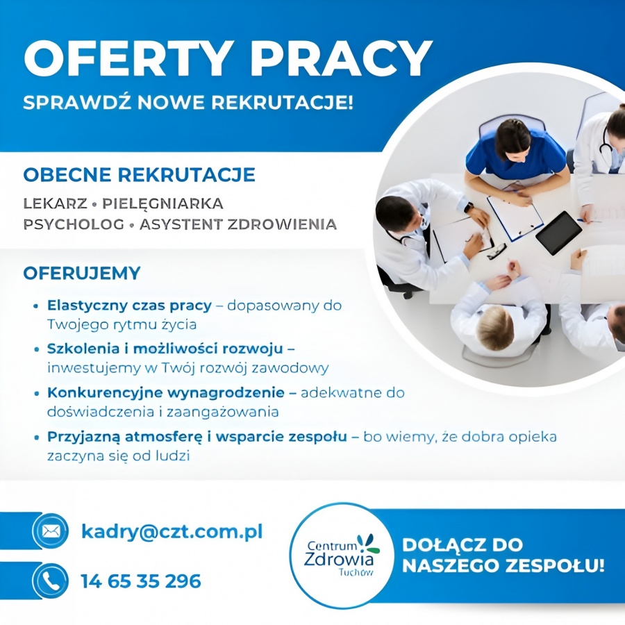 Najnowsze oferty pracy w Centrum Zdrowia Tuchów